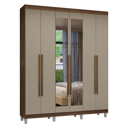Imagem de Guarda-roupa Casal Com Pés 6 Portas Batentes Com Espelho Rustic-crema-rustic Venus Madesa