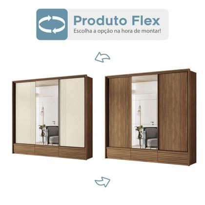 Imagem de Guarda-Roupa Casal Democrata 3 Portas 5 Gavetas com Espelho Ripado Flex Jatoba/Areia - Santos Andira