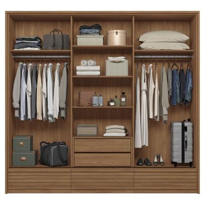 Imagem de Guarda-Roupa Casal Democrata 3 Portas 5 Gavetas com Espelho Ripado Flex Jatoba/Areia - Santos Andira