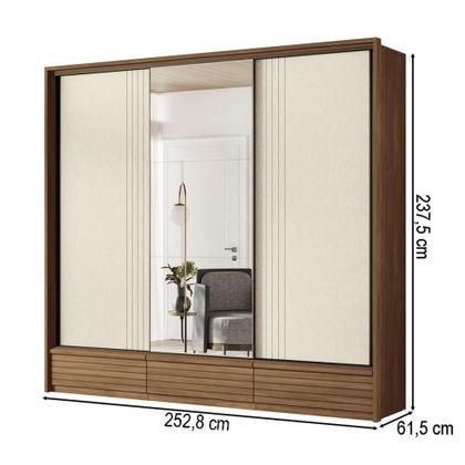 Imagem de Guarda-Roupa Casal Democrata 3 Portas 5 Gavetas com Espelho Ripado Flex Jatoba/Areia - Santos Andira
