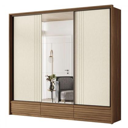 Imagem de Guarda-Roupa Casal Democrata 3 Portas 5 Gavetas com Espelho Ripado Flex Jatoba/Areia - Santos Andira