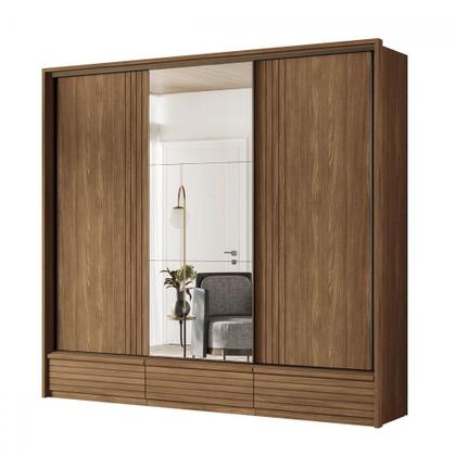 Imagem de Guarda-Roupa Casal Democrata 3 Portas 5 Gavetas com Espelho Ripado Flex Jatoba/Areia - Santos Andira