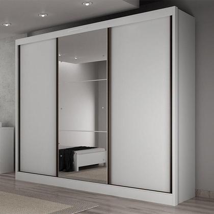 Imagem de Guarda Roupa Casal Duna 3 Portas 6 Gavetas Neve com Espelho  Novo Horizonte