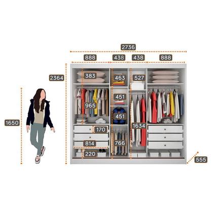 Imagem de Guarda Roupa Casal Duna 3 Portas 6 Gavetas Neve com Espelho  Novo Horizonte