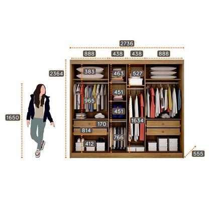 Imagem de Guarda Roupa Casal Duna com Espelho e Gaveteiro Milão com Chave Cumaru 23 - Novo Horizonte