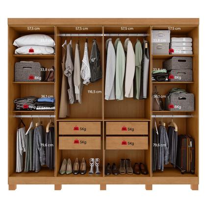 Imagem de Guarda-roupa Casal Easy Slim 8 Portas Com Espelho e Pés Amendoa Clean