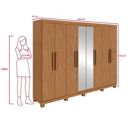 Imagem de Guarda-roupa Casal Easy Slim 8 Portas Com Espelho e Pés Amendoa Clean