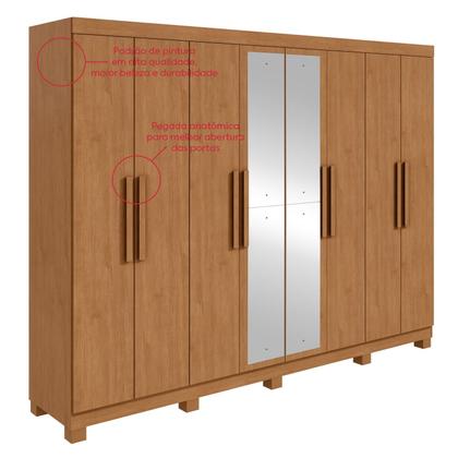 Imagem de Guarda-roupa Casal Easy Slim 8 Portas Com Espelho e Pés Amendoa Clean