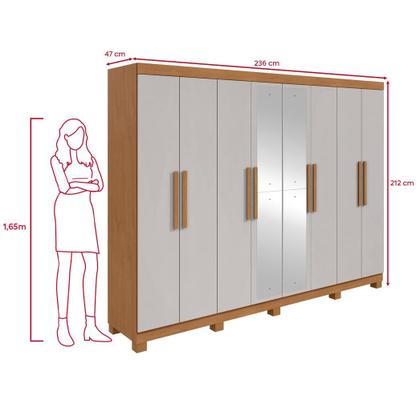 Imagem de Guarda-roupa Casal Easy Slim 8 Portas Com Espelho e Pés Amendoa Clean/Off White
