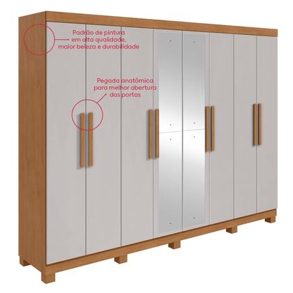 Imagem de Guarda-roupa Casal Easy Slim 8 Portas Com Espelho e Pés Amendoa Clean/Off White