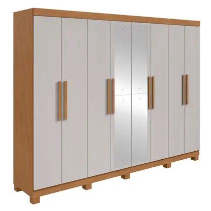 Imagem de Guarda-roupa Casal Easy Slim 8 Portas Com Espelho e Pés Amendoa Clean/Off White