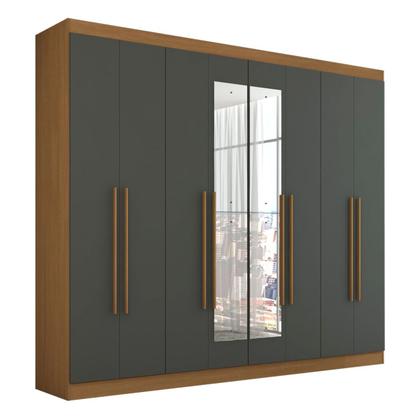 Imagem de Guarda-Roupa Casal Ele e Ela 8 Portas 8 Prateleiras com Espelho Cinamomo/Chumbo - Panorama Móveis