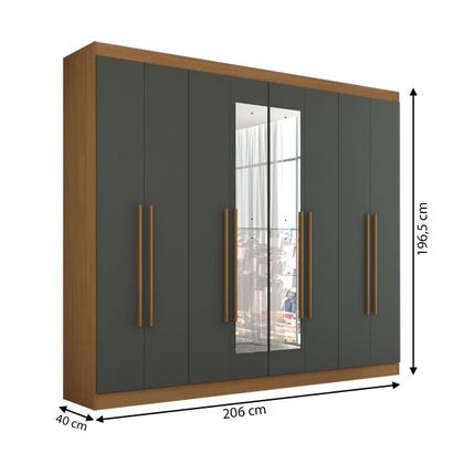 Imagem de Guarda-Roupa Casal Ele e Ela 8 Portas 8 Prateleiras com Espelho Cinamomo/Chumbo - Panorama Móveis