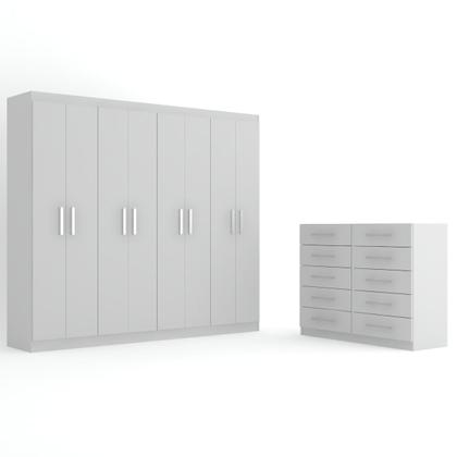 Imagem de Guarda-Roupa Casal Ele e Ela 8 Portas 8 Prateleiras e Cômoda 10 Gavetas Branco - Panorama Móveis