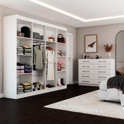 Imagem de Guarda-Roupa Casal Ele e Ela 8 Portas 8 Prateleiras e Cômoda 10 Gavetas Branco - Panorama Móveis
