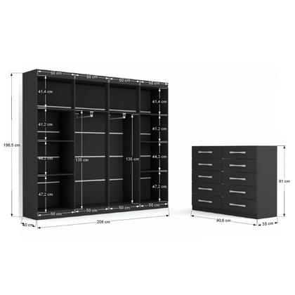 Imagem de Guarda-Roupa Casal Ele e Ela 8 Portas 8 Prateleiras e Cômoda 10 Gavetas Preto - Panorama Móveis