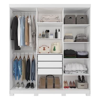 Imagem de Guarda Roupa Casal em MDF 6 Portas 3 Gavetas Kit 4 Espelhos e 8 Pés Clara Panan Móveis Branco
