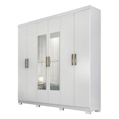 Imagem de Guarda Roupa Casal em MDF 6 Portas 3 Gavetas Kit 4 Espelhos e 8 Pés Clara Panan Móveis Branco