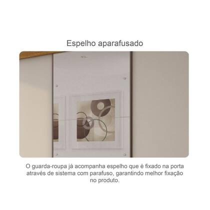 Imagem de Guarda Roupa Casal em MDF com Espelho 3 Portas de Correr Sonetto Novo Horizonte