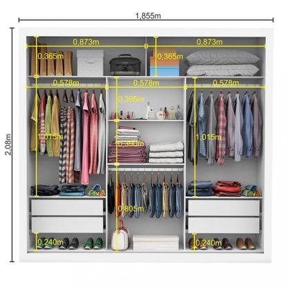 Imagem de Guarda Roupa Casal Espelho 3 Portas 4 Gavetas Luna Plus Carioca Móveis