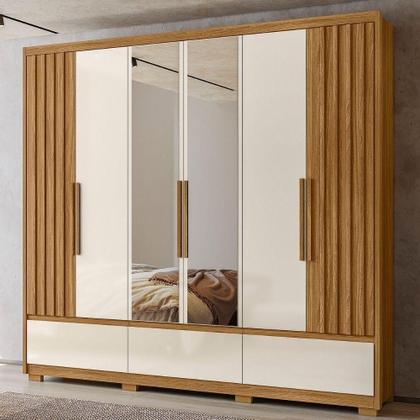 Imagem de Guarda Roupa Casal Espelho 6 Portas 240 Cm Amazonas Freijo Off White Moval