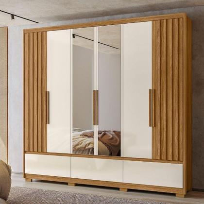 Imagem de Guarda Roupa Casal Espelho 6 Portas 240 Cm Amazonas Freijo Off White Moval