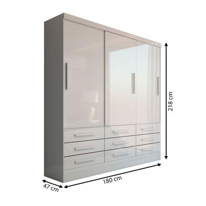 Imagem de Guarda-Roupa Casal Ferrara 3 Portas 9 Gavetas Branco - Panorama Móveis