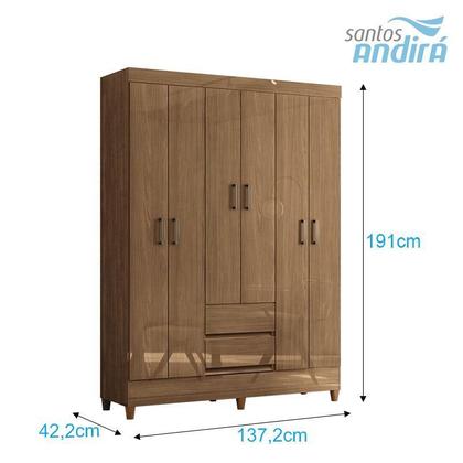 Imagem de Guarda Roupa Casal Fit 6 Portas com Pés e Armário Multiuso Fit com Pés Jequitibá Acetinado - Santos Andirá