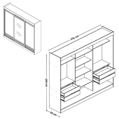 Imagem de Guarda Roupa Casal Flex com Espelho 3 Portas de Correr Nice Lopas