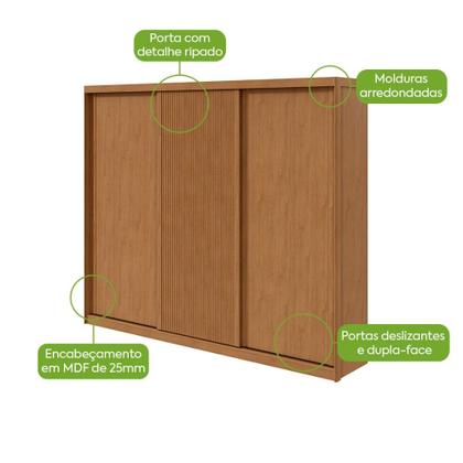 Imagem de Guarda Roupa Casal Flex Ripado 3 Portas de Correr MDF Ollie Lopas