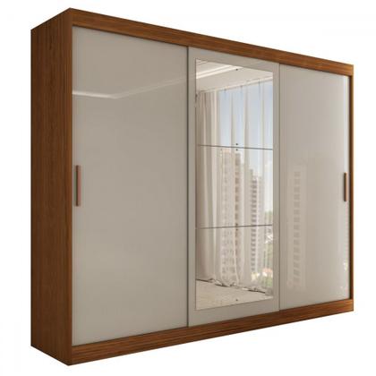 Imagem de Guarda-Roupa Casal Harvard 3 Portas 2 Gavetas com Espelho 100% Mdf Off White/Nogueira - Panorama Móveis