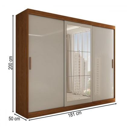 Imagem de Guarda-Roupa Casal Harvard 3 Portas 2 Gavetas com Espelho 100% Mdf Off White/Nogueira - Panorama Móveis