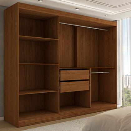 Imagem de Guarda-Roupa Casal Harvard 3 Portas 2 Gavetas com Espelho 100% Mdf Off White/Nogueira - Panorama Móveis