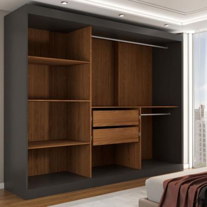 Imagem de Guarda-Roupa Casal Harvard 3 Portas 2 Gavetas com Espelho 100% Mdf Preto - Panorama Móveis