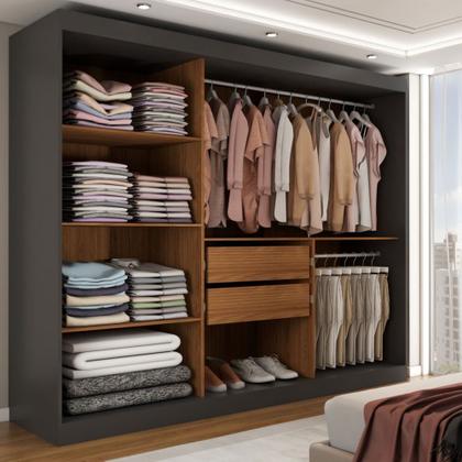 Imagem de Guarda-Roupa Casal Harvard 3 Portas 2 Gavetas com Espelho 100% Mdf Preto - Panorama Móveis