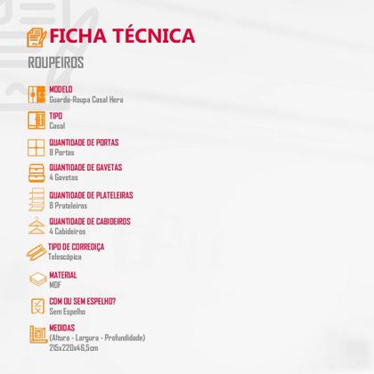 Imagem de Guarda Roupa Casal Hera MDF 8 Portas e 4 Gavetas Rufato