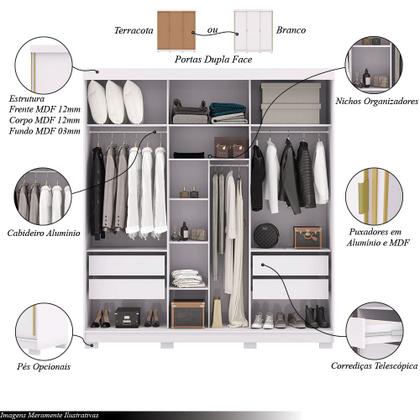 Imagem de Guarda Roupa Casal Heros 3 Portas de Correr Dupla Face com Gavetas MDF Branco/Terracota G98 - Gran Belo