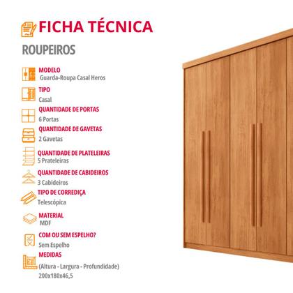 Imagem de Guarda Roupa Casal Heros 6 Portas e 2 Gavetas MDF Moderna