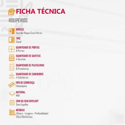 Imagem de Guarda Roupa Casal Heros Com 8 Portas E 4 Gavetas Moderna Naturalle/off White