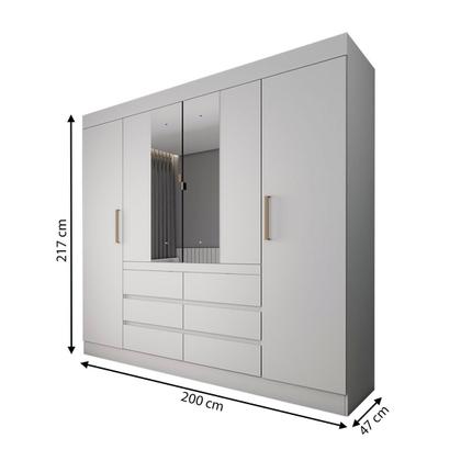 Imagem de Guarda-Roupa Casal Honey 4 Portas 6 Gavetas com Espelho Branco - Panorama Móveis