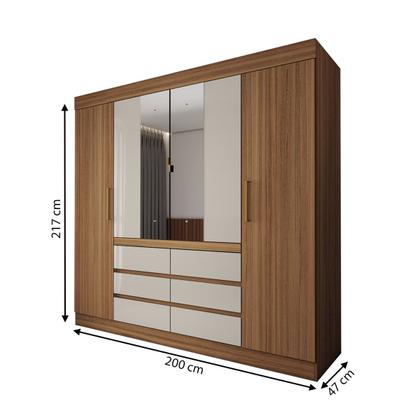 Imagem de Guarda-Roupa Casal Honey 4 Portas 6 Gavetas com Espelho Cinamomo/Off White - Panorama Móveis