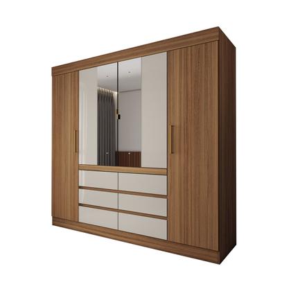 Imagem de Guarda-Roupa Casal Honey 4 Portas 6 Gavetas com Espelho Cinamomo/Off White - Panorama Móveis