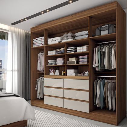 Imagem de Guarda-Roupa Casal Honey 4 Portas 6 Gavetas com Espelho Cinamomo/Off White - Panorama Móveis