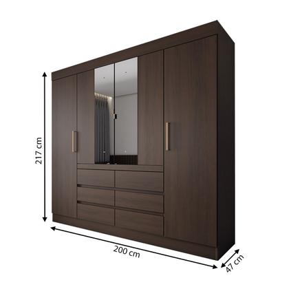Imagem de Guarda-Roupa Casal Honey 4 Portas 6 Gavetas com Espelho ébano - Panorama Móveis