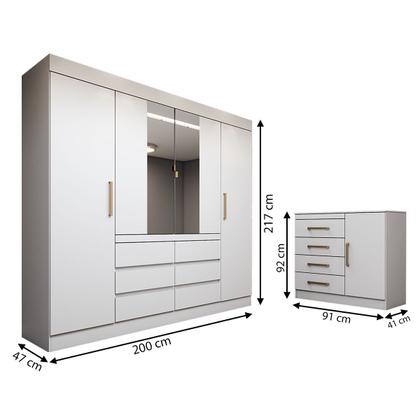 Imagem de Guarda-Roupa Casal Honey 5 Portas 10 Gavetas com Espelho Branco - Panorama Móveis