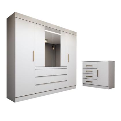 Imagem de Guarda-Roupa Casal Honey 5 Portas 10 Gavetas com Espelho Branco - Panorama Móveis