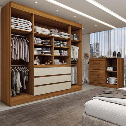 Imagem de Guarda-Roupa Casal Honey 5 Portas 10 Gavetas com Espelho Cinamomo/Off White - Panorama Móveis