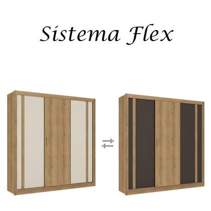 Imagem de Guarda Roupa Casal Ibiza 3 Portas Capuccino Cacau Off White Flex e Cômoda com Porta Aurora Cappuccino - THB