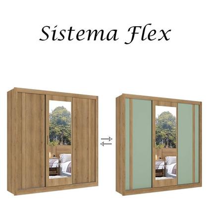 Imagem de Guarda Roupa Casal Ibiza Glass 3 Portas Capuccino Menta Flex e Cômoda com Porta Aurora e Cappuccino - THB