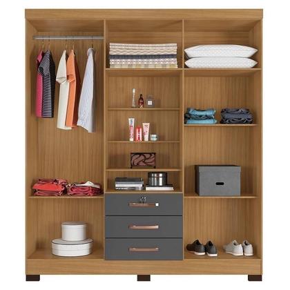 Imagem de Guarda Roupa Casal Imperial com Cômoda Sapateira Cannes e Armário Multiuo Versatile com Chave Carvaho Americano Grafite - Incorplac